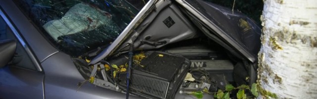 ФОТО | BMW врезался в дерево. Один сбежал, в машине остался человек с признаками алкогольного опьянения