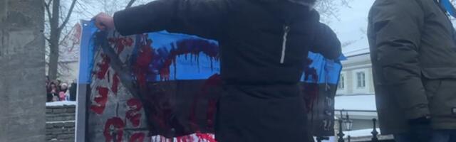 ВИДЕО | На Тоомпеа полиция задержала женщину, осквернившую эстонский флаг