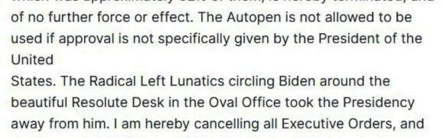 Дональд Трамп объявил об аннулировании всех документов, подписанных Джо Байденом с помощью «автопера»