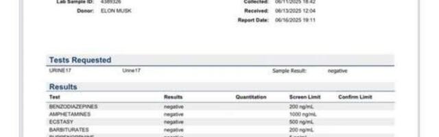 Илон Маск опубликовал результаты теста на наркотики