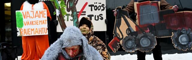Под звуки харвестера: в Таллинне прошёл протест-перформанс против вырубок