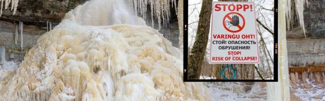 ГАЛЕРЕЯ | „Думают, что правила на них не распространяются“. Обрушение льда на водопаде Валасте не отпугнуло любителей экстрима