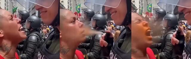 Правдиво ли видео, на котором бразильский полицейский распылил газ из перцового баллончика в лицо протестующей?