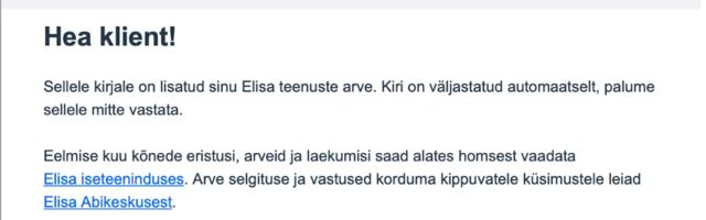 Клиенты Elisa в выходные получили мошеннические письма