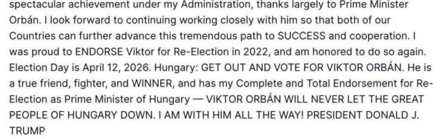 Трамп напрямую поддержал Орбана