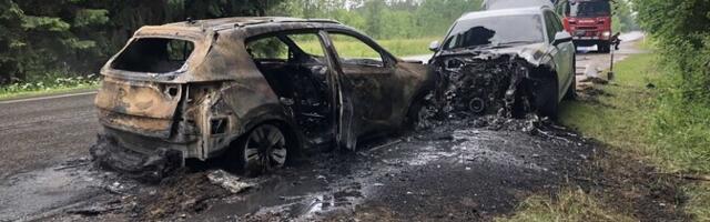 ФОТО: из-за выбежавшего на дорогу зайца в Нарва-Йыэсуу загорелись автомобили, есть пострадавший