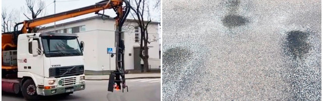 ВИДЕО: Латающая нарвские дороги огнедышащая чудо-машина, по мнению обывателей, делает это не очень-то качественно. В управе говорят, что все ок