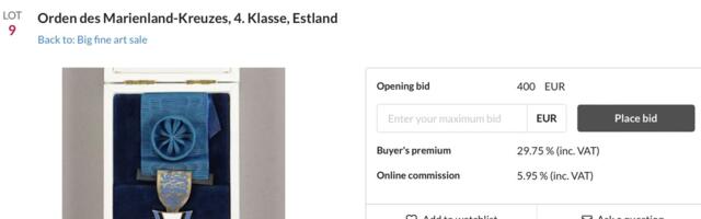 На немецком аукционе продается эстонский орден. Канцелярия президента: такой никогда не выдавался